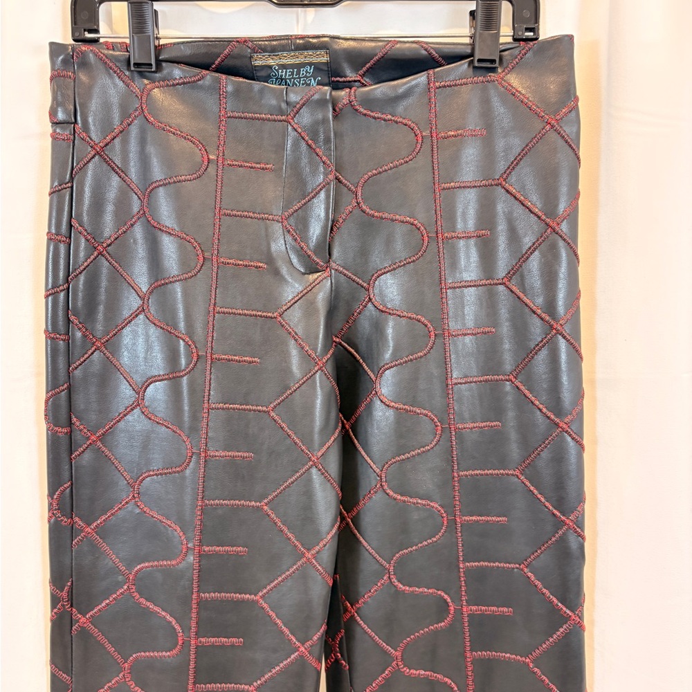 Shelby Hanson faux Leather embroidered pants in sz 6 no visible signs of wear.